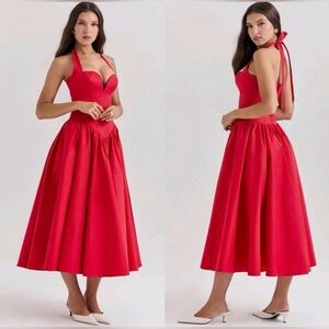 House CB Red Halter Midi Dress Size M Plus Cup